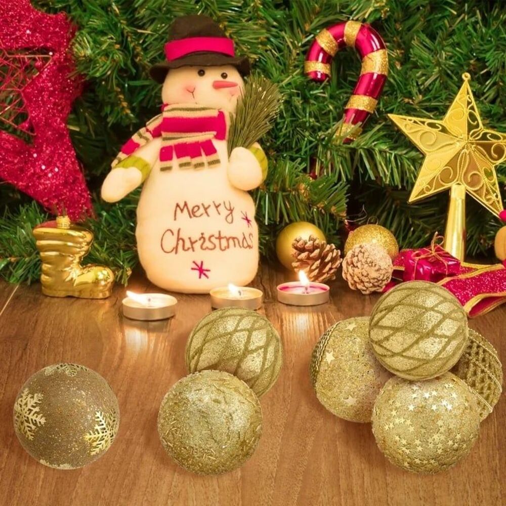 New, 6 Pcs 4" Hanging Balls Christmas Tree Decorations Set Gold